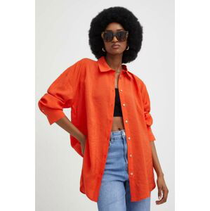 Košeľa Answear Lab dámska, oranžová farba, voľný strih, s klasickým golierom