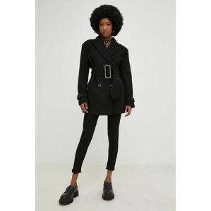 Vlnený kabát Answear Lab čierna farba, prechodný, dvojradový