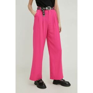 Nohavice Answear Lab X limitovaná kolekcia SISTERHOOD dámske, ružová farba, široké, vysoký pás