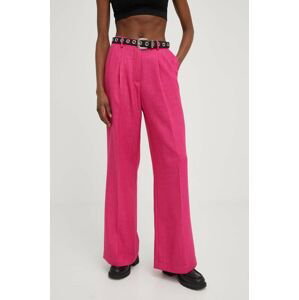 Nohavice Answear Lab X limitovaná kolekcia SISTERHOOD dámske, ružová farba, široké, vysoký pás