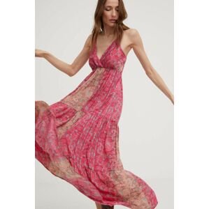 Hodvábne šaty Answear Lab ružová farba, maxi, áčkový strih