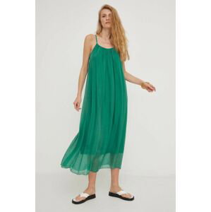 Hodvábne šaty Answear Lab zelená farba, midi, oversize