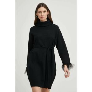 Vlnené šaty Answear Lab čierna farba, mini, oversize