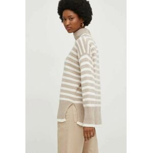 Vlnený sveter Answear Lab dámsky, béžová farba, tenký, s polorolákom