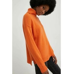Vlnený sveter Answear Lab dámsky, oranžová farba, tenký, s rolákom
