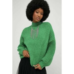 Vlnený sveter Answear Lab dámsky, zelená farba, s polorolákom