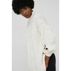 Vlnený sveter Answear Lab dámsky, krémová farba, teplý, s polorolákom