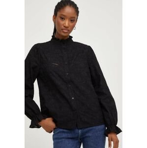 Bavlnená košeľa Answear Lab X limitovaná kolekcia NO SHAME dámska, čierna farba, regular, so stojačikom