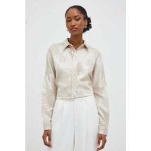 Košeľa Answear Lab dámska, béžová farba, voľný strih, s klasickým golierom