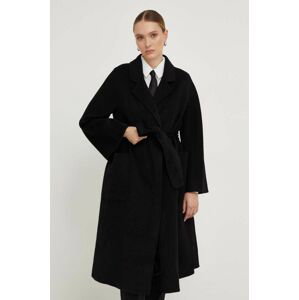 Vlnený kabát Answear Lab čierna farba, prechodný