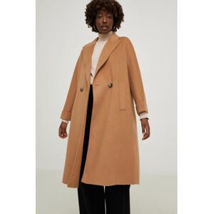 Vlnený kabát Answear Lab béžová farba, prechodný, oversize