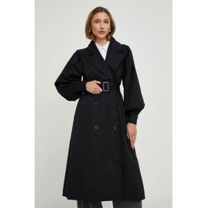 Kabát Answear Lab X limitovaná kolekcia NO SHAME dámsky, čierna farba, prechodný, dvojradový