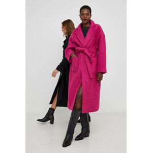 Vlnený kabát Answear Lab ružová farba, prechodný, bez zapínania