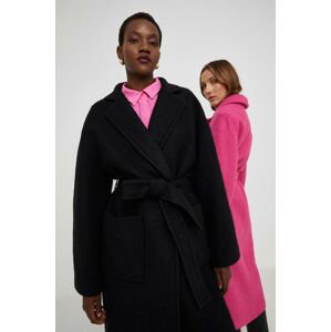 Vlnený kabát Answear Lab čierna farba, prechodný, bez zapínania