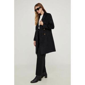 Vlnený kabát Answear Lab čierna farba, prechodný, dvojradový