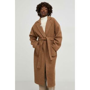 Vlnený kabát Answear Lab hnedá farba, prechodný, oversize