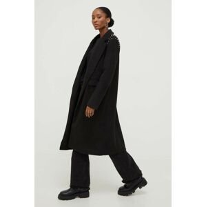 Kabát Answear Lab dámsky, čierna farba, prechodný, dvojradový