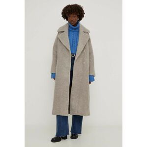 Kabát Answear Lab dámsky, béžová farba, prechodný, dvojradový
