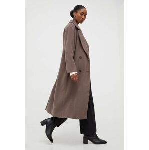 Kabát Answear Lab dámsky, hnedá farba, prechodný, dvojradový