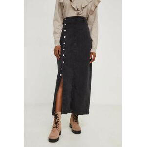 Rifľová sukňa Answear Lab X limitovaná kolekcia NO SHAME šedá farba, maxi, rovný strih