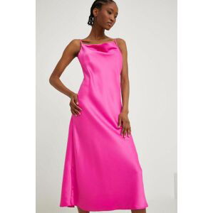 Šaty Answear Lab ružová farba, midi, priliehavé
