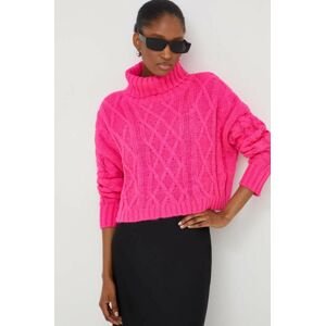 Vlnený sveter Answear Lab ružová farba, tenký, s rolákom