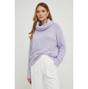 Vlnený sveter Answear Lab fialová farba, tenký, s rolákom