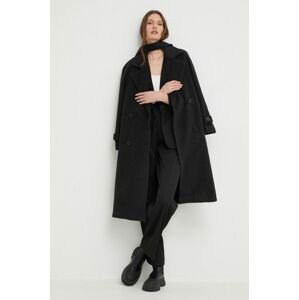 Kabát s prímesou vlny Answear Lab čierna farba, prechodný, dvojradový