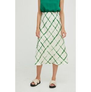 Hodvábna sukňa Answear Lab  
silk Blend zelená farba, midi, áčkový strih