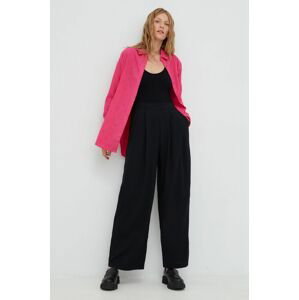 Nohavice Answear Lab dámske, čierna farba, široké, vysoký pás