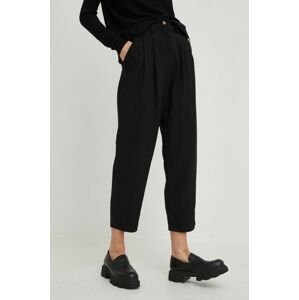 Ľanové nohavice Answear Lab Linen Blend dámske, čierna farba, rovné, vysoký pás