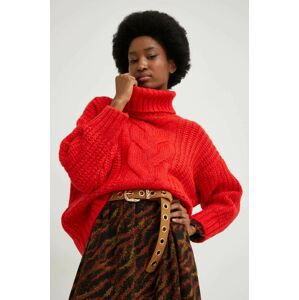Vlnený sveter Answear Lab dámsky, červená farba, teplý, s rolákom