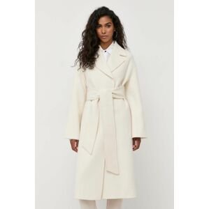 Vlnený kabát Liviana Conti béžová farba, prechodný, dvojradový