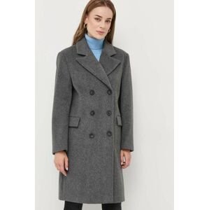 Kabát Silvian Heach dámsky, šedá farba, prechodný, dvojradový