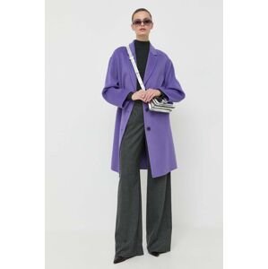 Vlnený kabát Beatrice B fialová farba, prechodný, oversize