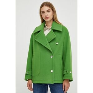 Vlnený kabát Beatrice B zelená farba, prechodný, oversize