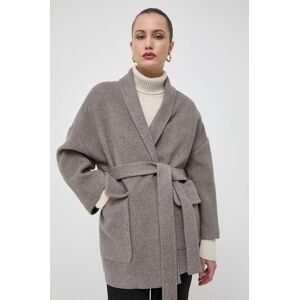 Vlnený kabát Beatrice B šedá farba, prechodný, oversize