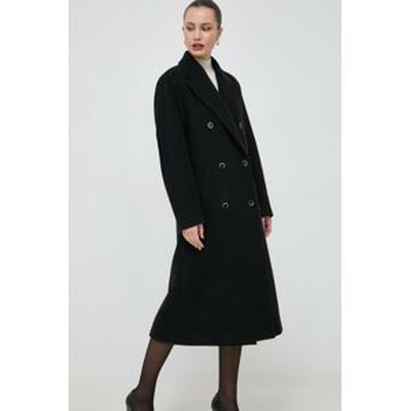 Vlnený kabát Beatrice B čierna farba, prechodný, dvojradový