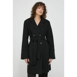 Kabát XT Studio dámsky, čierna farba, prechodný, dvojradový