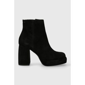 Semišové topánky Wojas dámske, čierna farba, na podpätku, 5520261