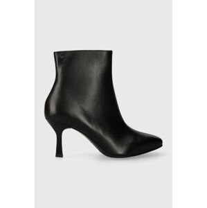 Kožené členkové topánky Wojas dámske, čierna farba, na vysokom podpätku, 5520751