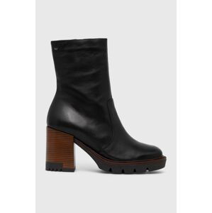 Kožené členkové topánky Wojas dámske, čierna farba, na podpätku, jemne zateplené, 5522551
