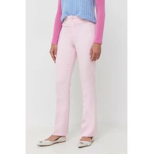 Nohavice Silvian Heach dámske, ružová farba, rovné, vysoký pás