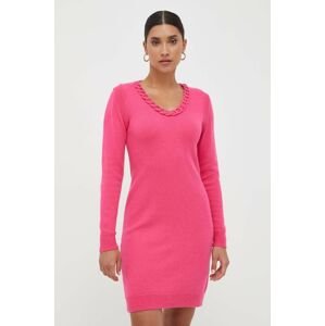 Šaty s prímesou vlny Silvian Heach ružová farba, mini, rovný strih