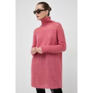 Vlnené šaty Liviana Conti ružová farba, mini, oversize