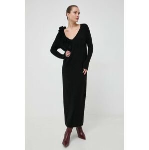 Vlnené šaty Liviana Conti čierna farba, maxi, rovný strih