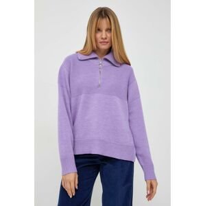 Vlnený sveter Beatrice B dámsky, fialová farba, tenký, s polorolákom