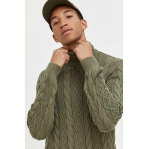 Bavlnený sveter Solid zelená farba, s rolákom