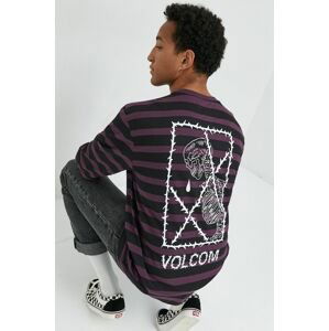Bavlnené tričko s dlhým rukávom Volcom X Vaderetro fialová farba, vzorované