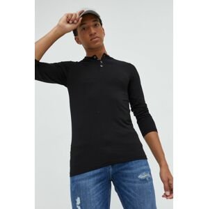 Tričko s dlhým rukávom Cross Jeans pánsky, čierna farba, jednofarebné